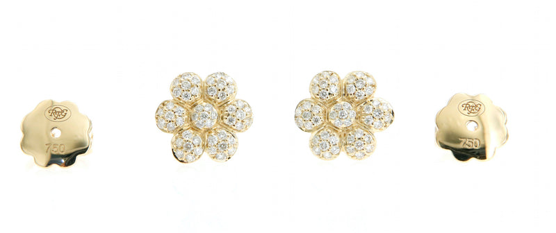 Pavè Diamond Flower Earrings in 18K Yellow Gold