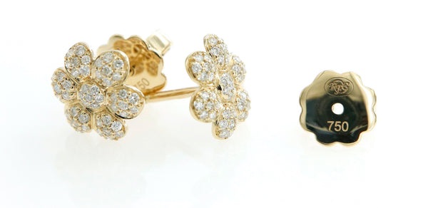 Pavè Diamond Flower Earrings in 18K Yellow Gold