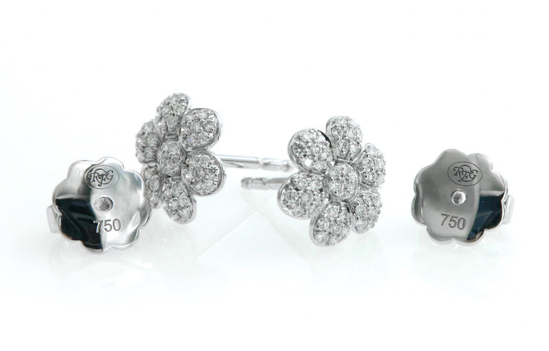 Pavè Diamond Flower Earrings in 18K White Gold