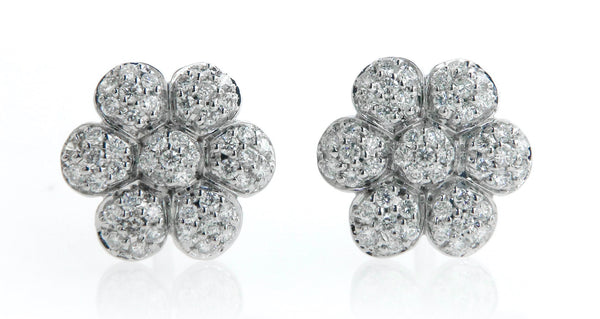 Pavè Diamond Flower Earrings in 18K White Gold