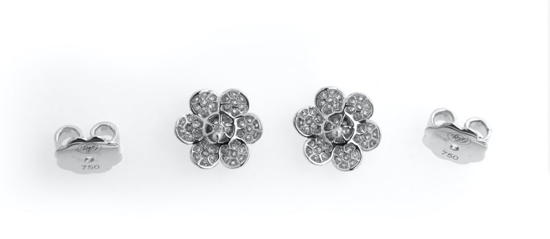 Pavè Diamond Flower Earrings in 18K White Gold