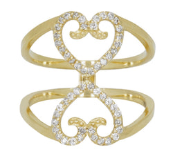 18K Yellow Gold Diamond Double 2 Hearts Together Ring