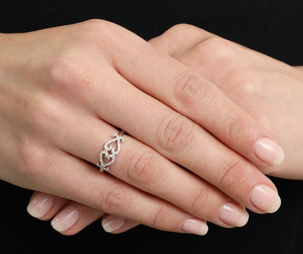 Diamond Double Heart Scroll Ring