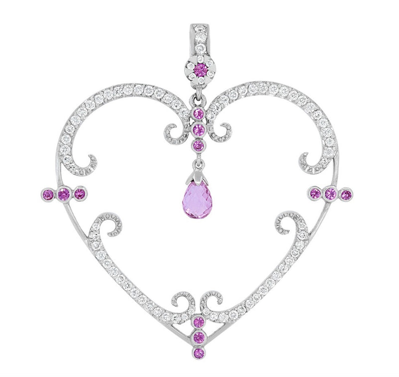 ‘Filigreen Heart’ Diamond and Pink Sapphire Pendant