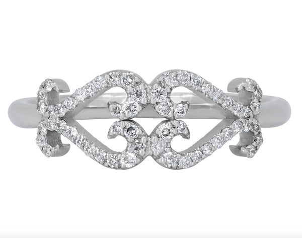 Diamond Double Heart Scroll Ring