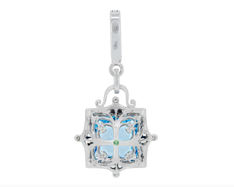 18K White Gold ‘Empress’ Blue Topaz and Diamond Pendant