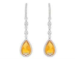 18K White Gold and Orange Opal Diamond Drop Earrings