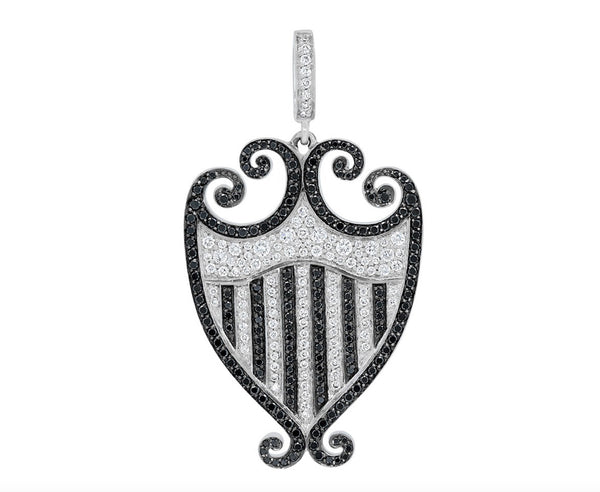 ‘Filigreen’ Crest Black and White Diamond Pendant