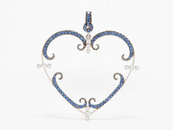 Large Blue Sapphire and Diamond "Filigreen" Heart Pendant