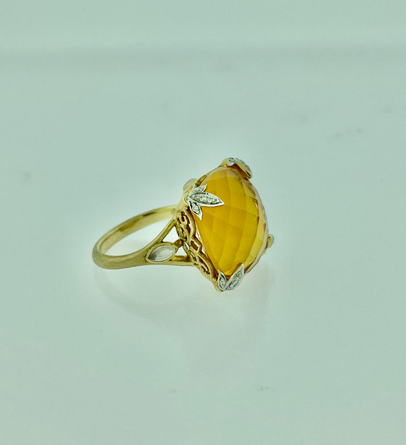 18K Yellow Gold Citrine, Moonstone and Diamond Ring
