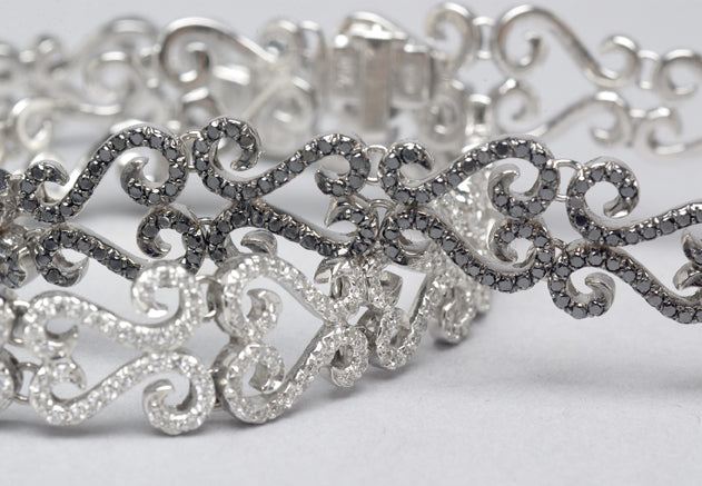 18K White Gold and Pave Black Diamond Double Scroll Bracelet