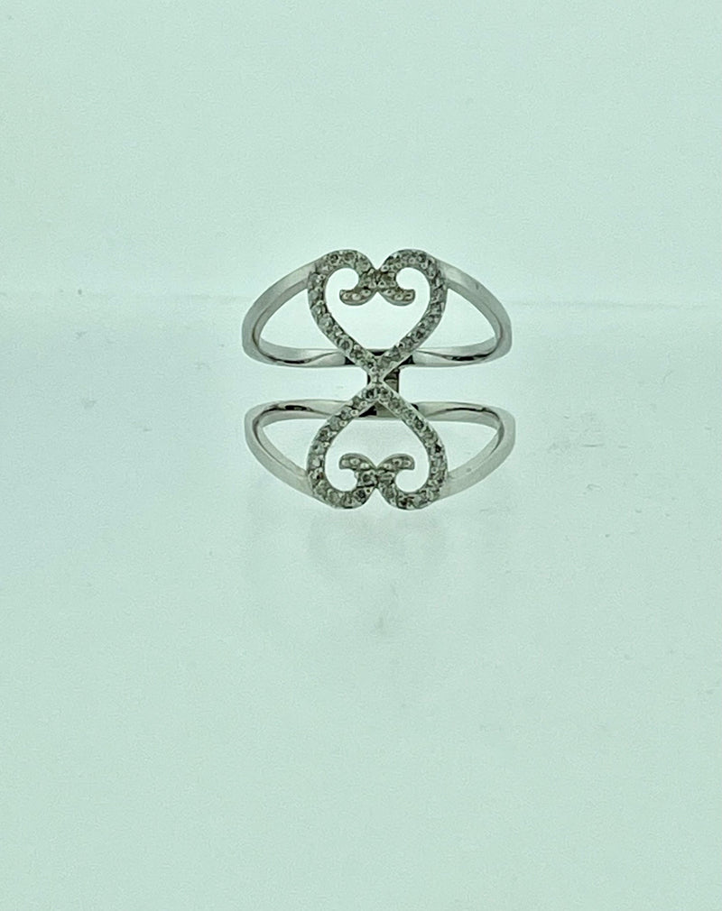 18K White Gold Two Hearts Together Ring