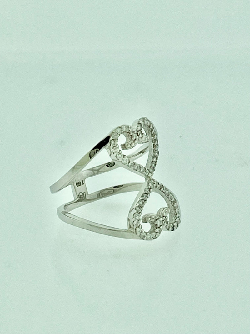 18K White Gold Two Hearts Together Ring