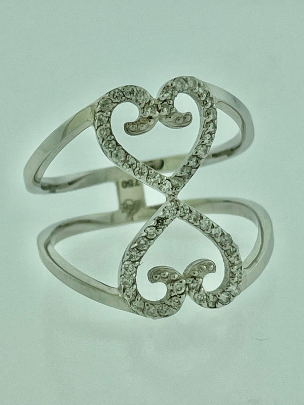 18K White Gold Two Hearts Together Ring